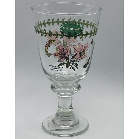 Portmeirion All Purpose Glass Goblet Wine Water Pink Azalea Butterflies w/Tags - Picture 1 of 4